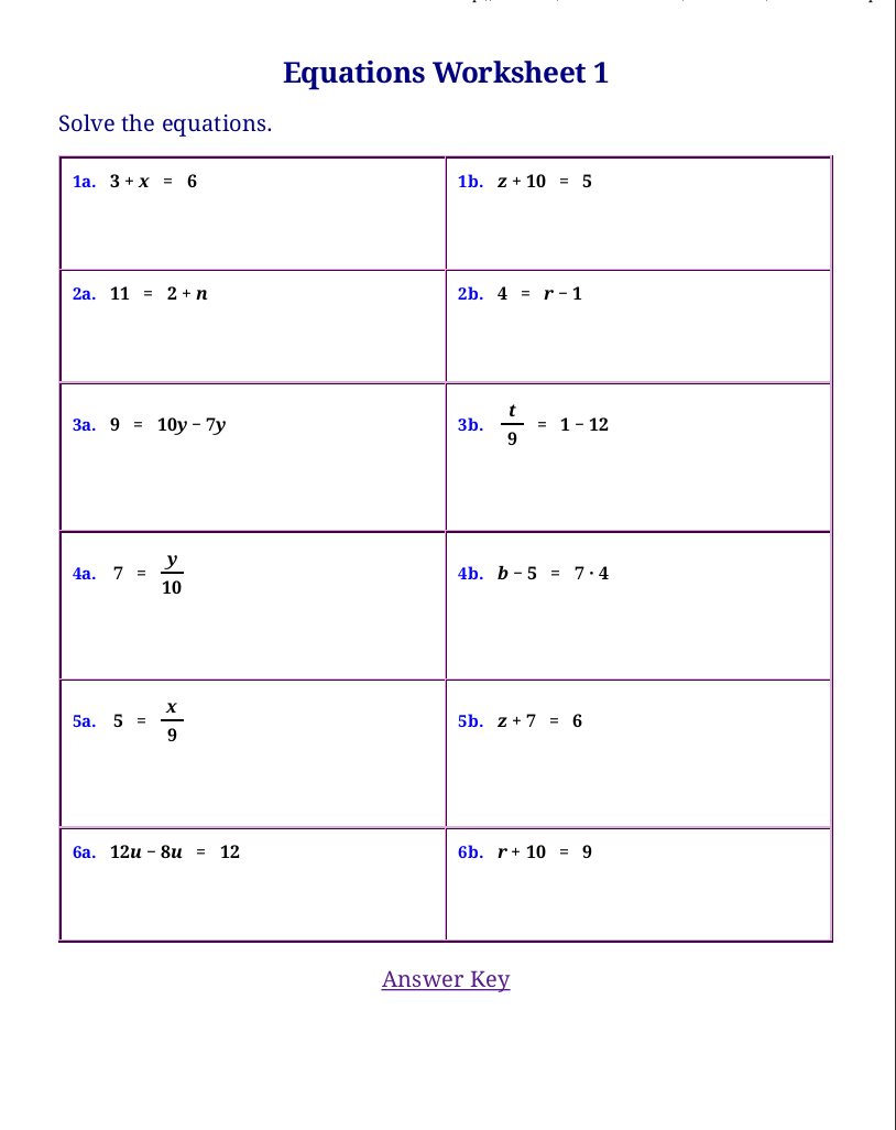 Free Worksheets For Linear Equations Pre Algebra 1 Math High Worksheets Samples