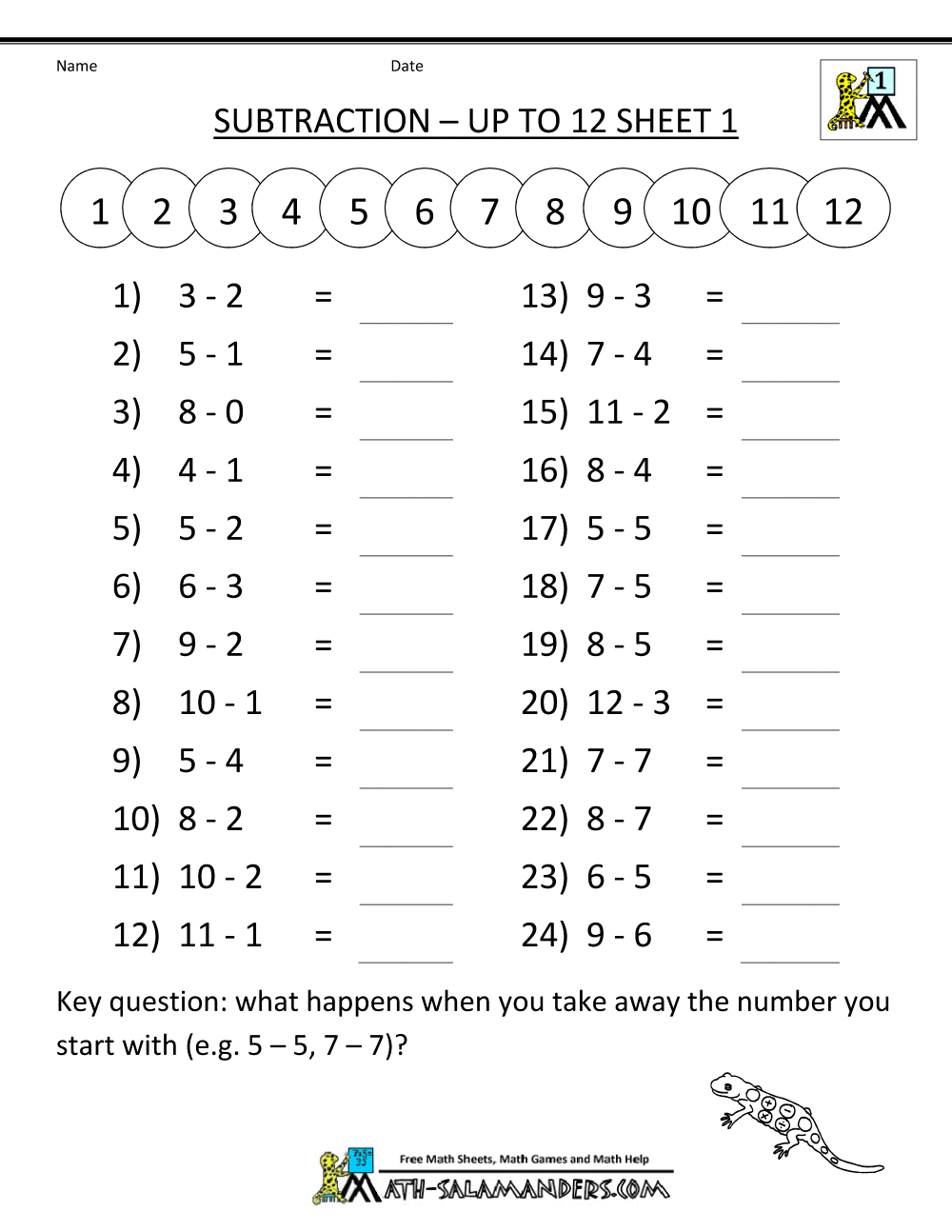 Math Subtraction Worksheets 1st Grade