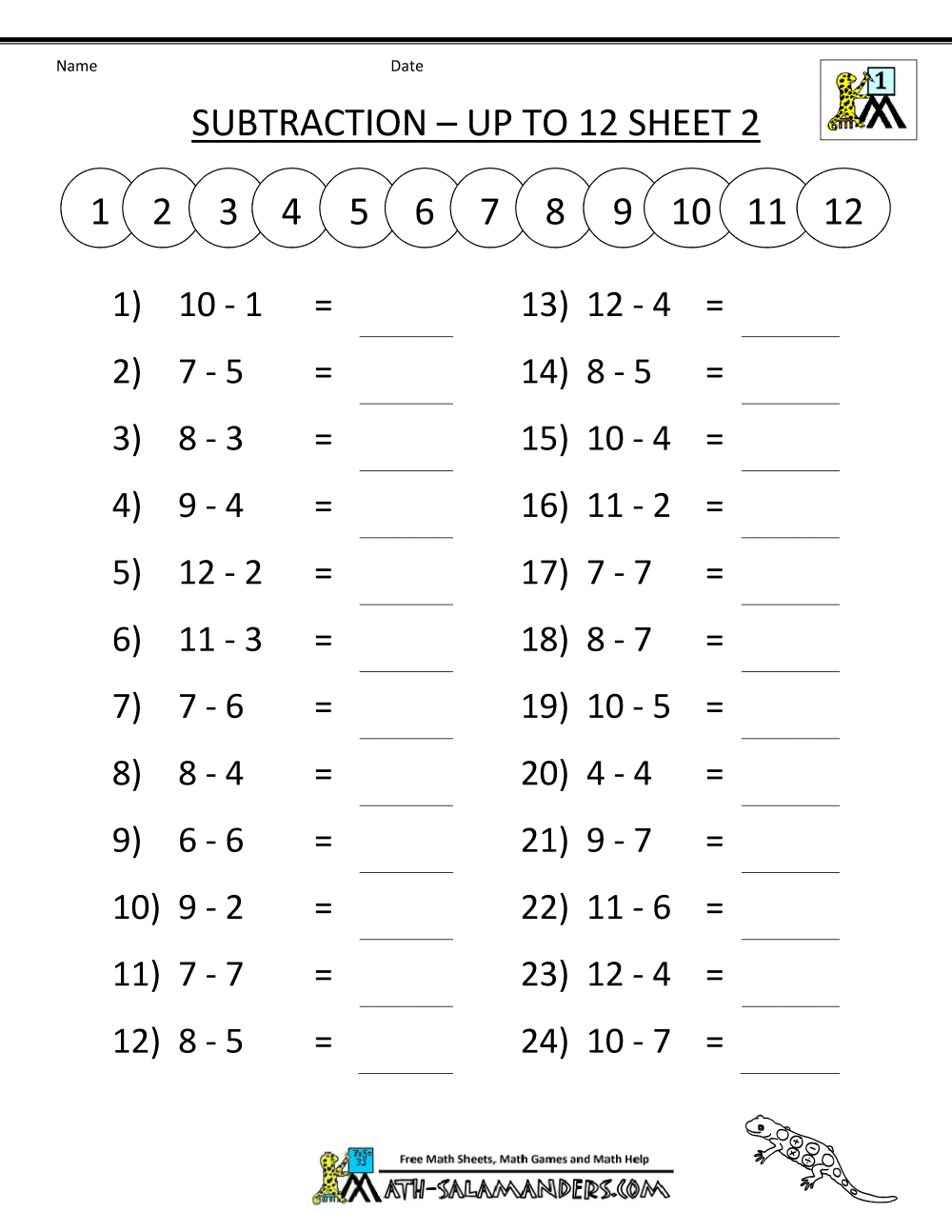 Math Subtraction Worksheets 1st Grade
