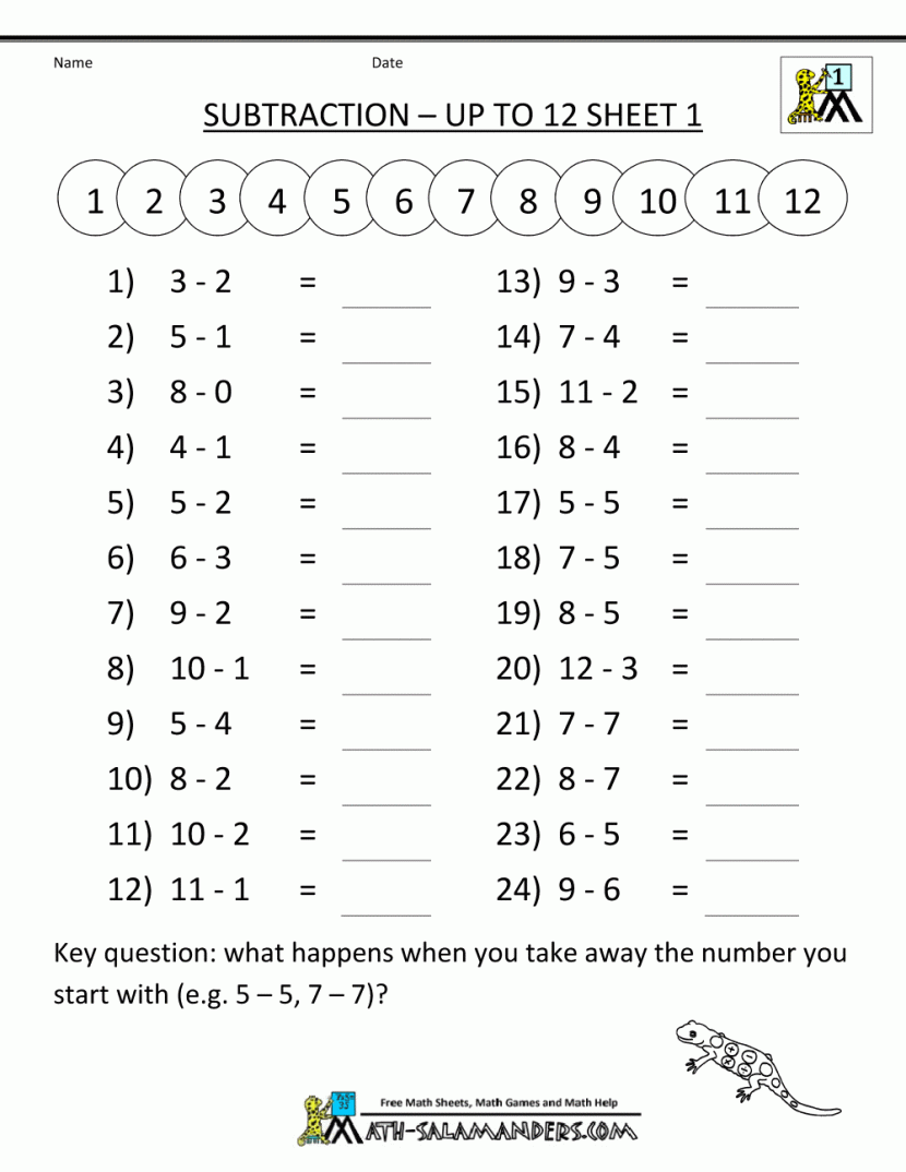 Math Subtraction Worksheets 1st Grade Fall Addition First Mental