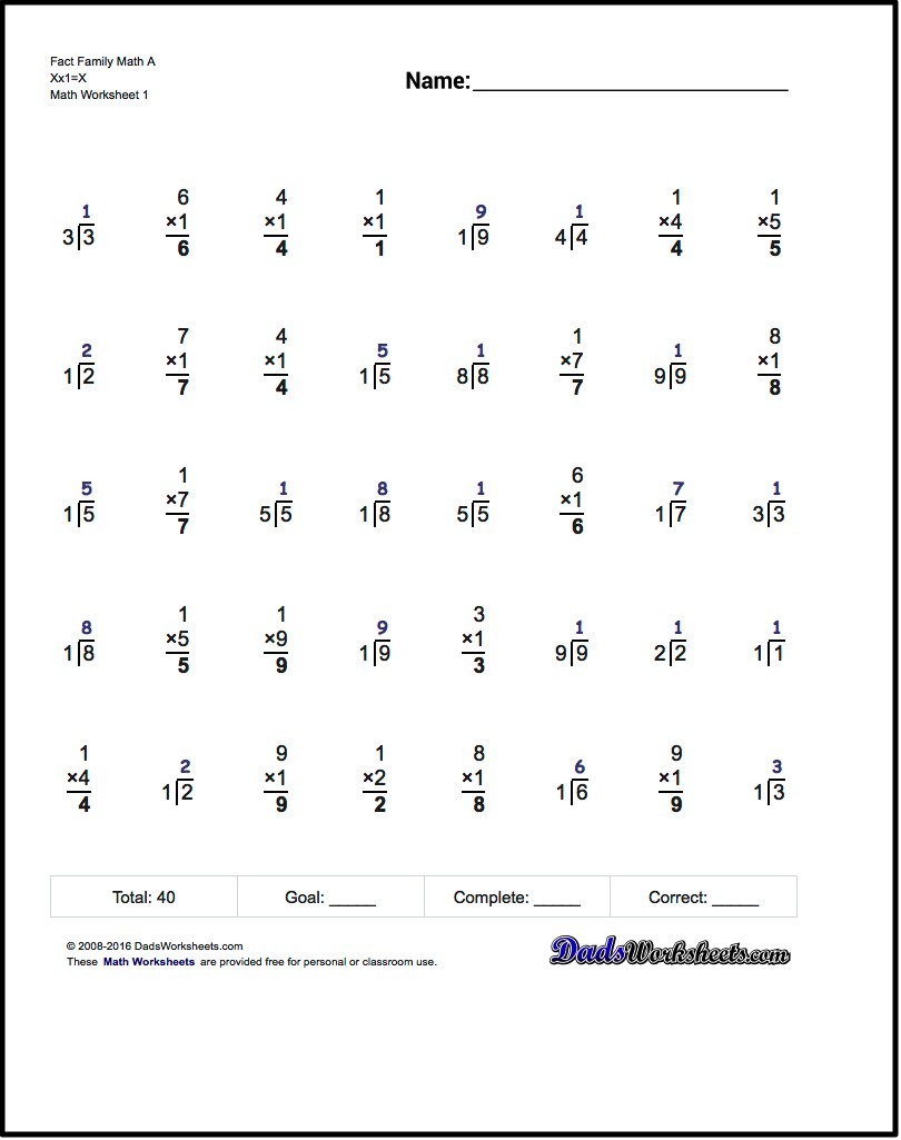 One Minute Multiplicationdivision These 40 Problem Multiplication