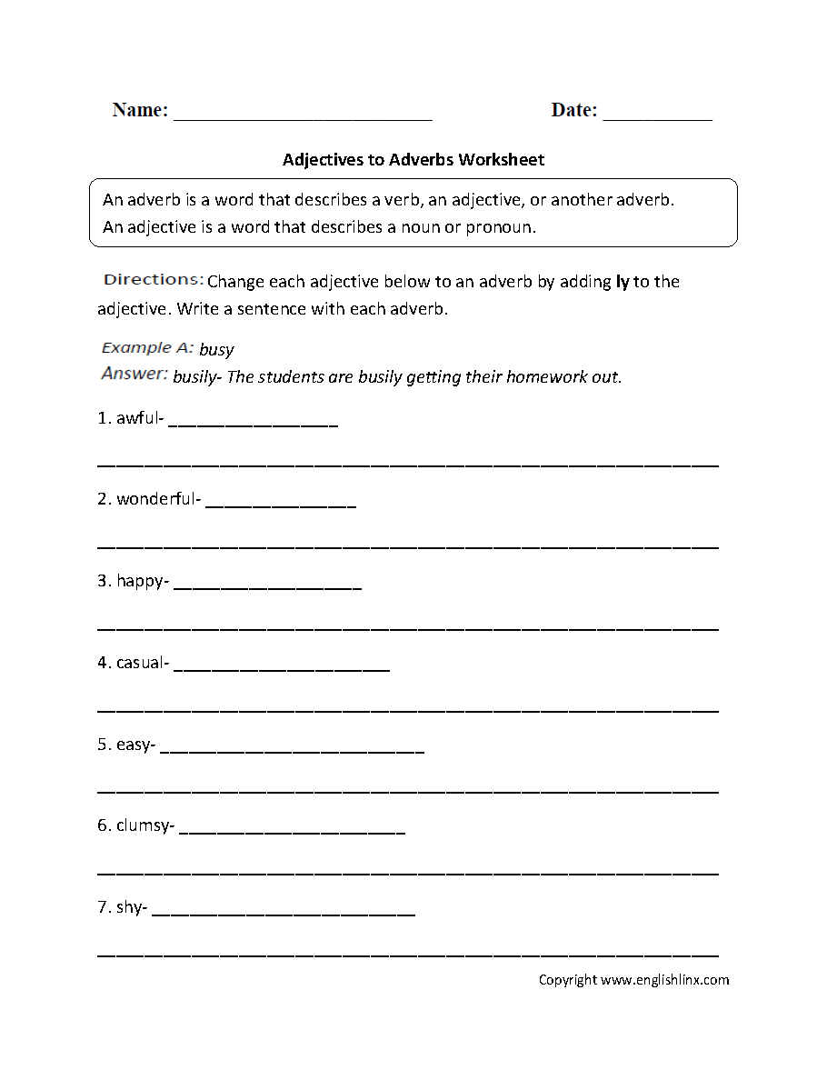 Parts Speech Worksheets
