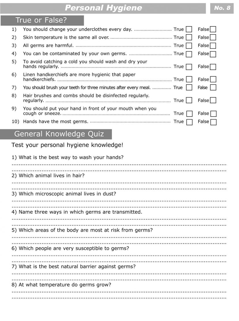 Pesonal Hygiene Worksheets For Kids Level 3 8 Lesson Plans Special