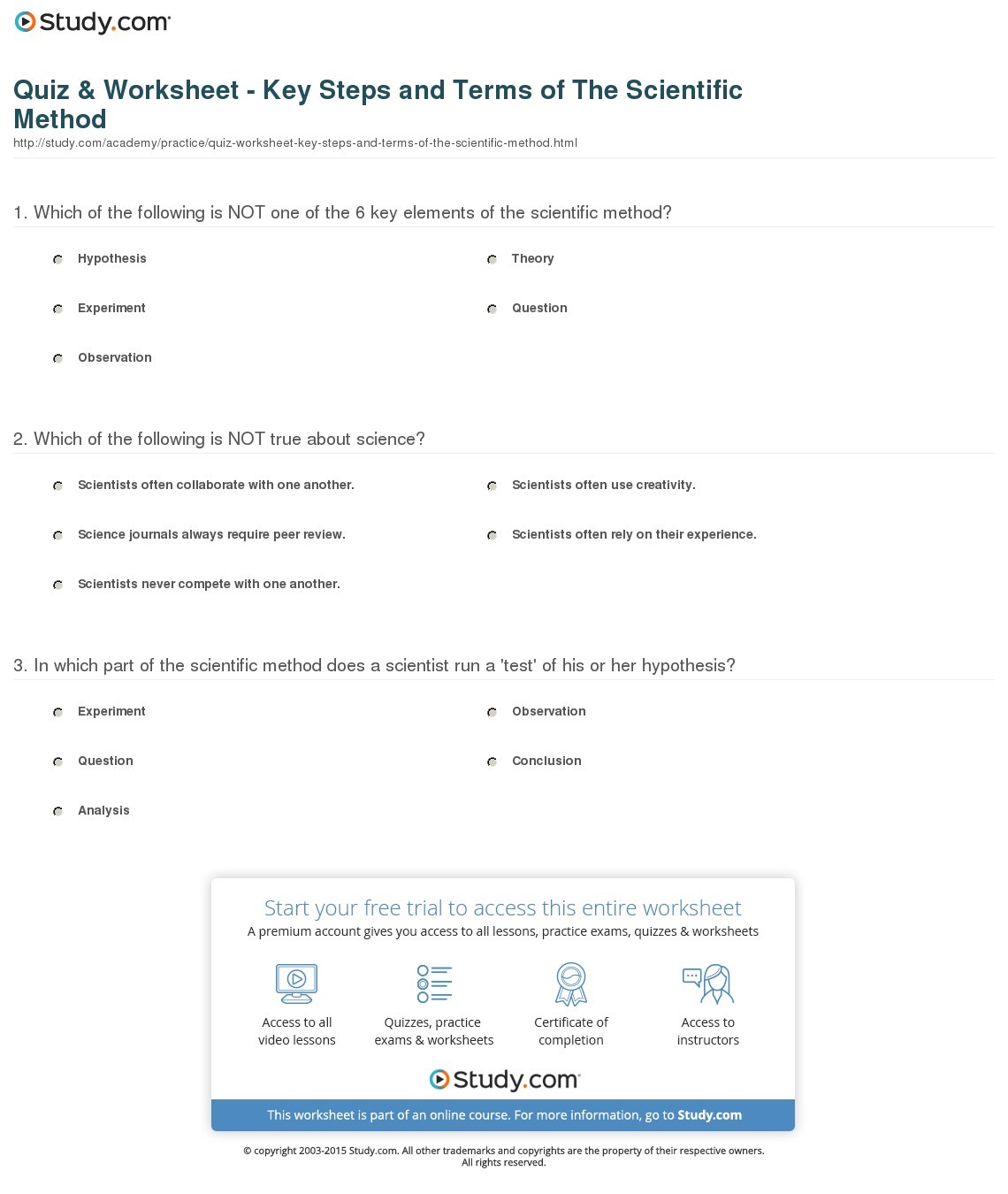 Science And The Scientific Method Worksheet Free Worksheets