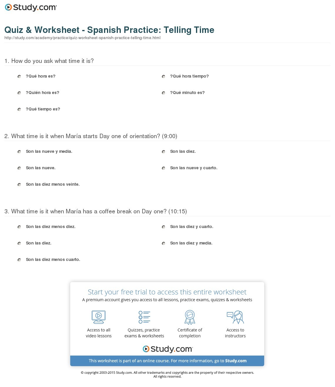 Telling Time Worksheets In Spanish Free Worksheets Library