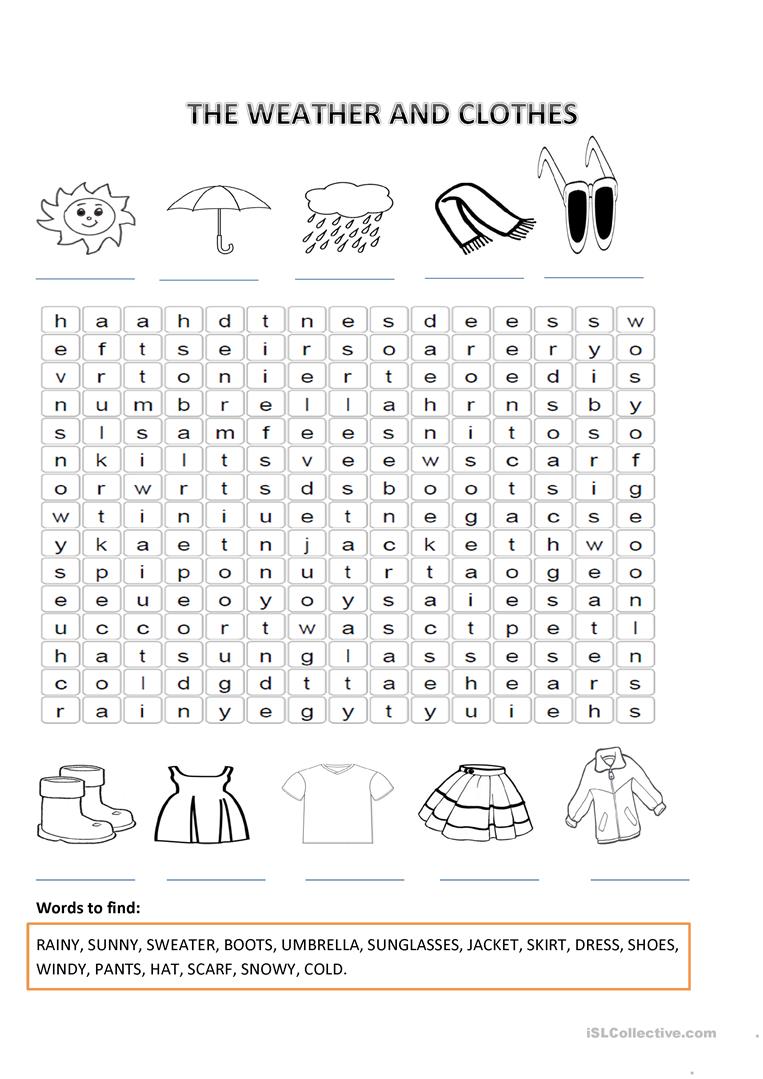 11 Free Esl Weather And Clothes Worksheets