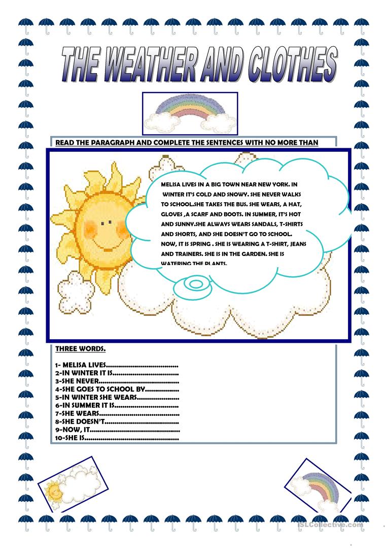 11 Free Esl Weather And Clothes Worksheets