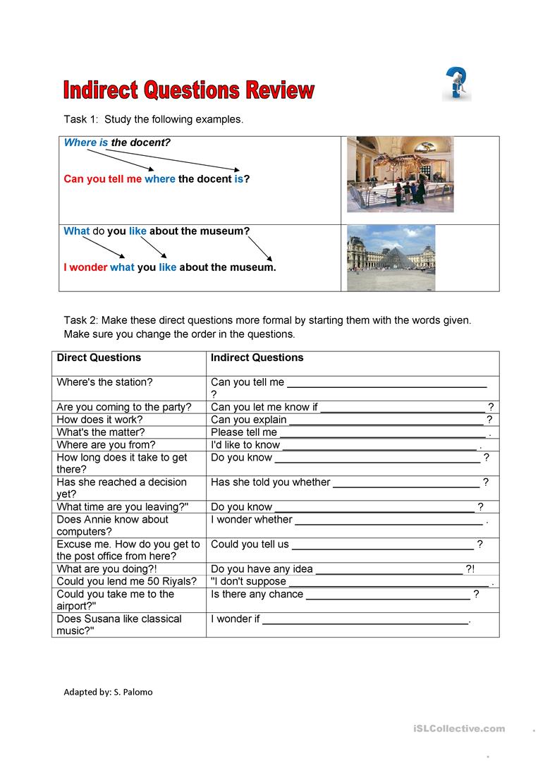 19 Free Esl Indirect Questions Worksheets