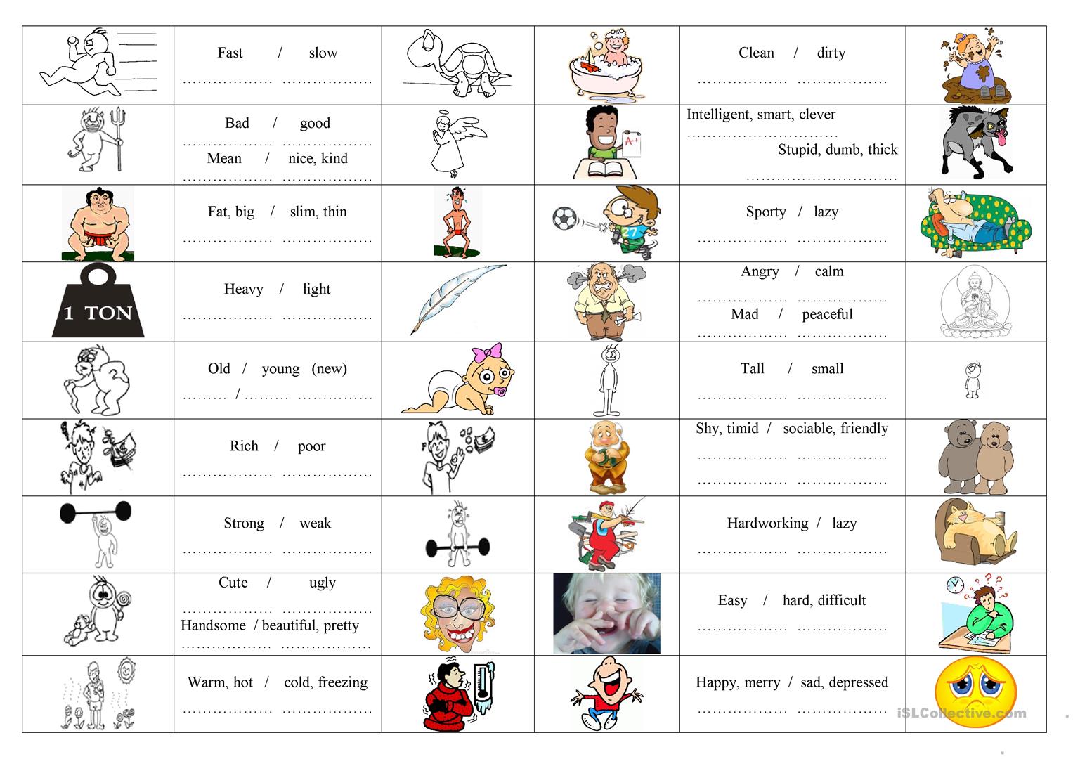 1 Free Esl Adjective Opposite Vocabulary Basic Contrary Worksheets