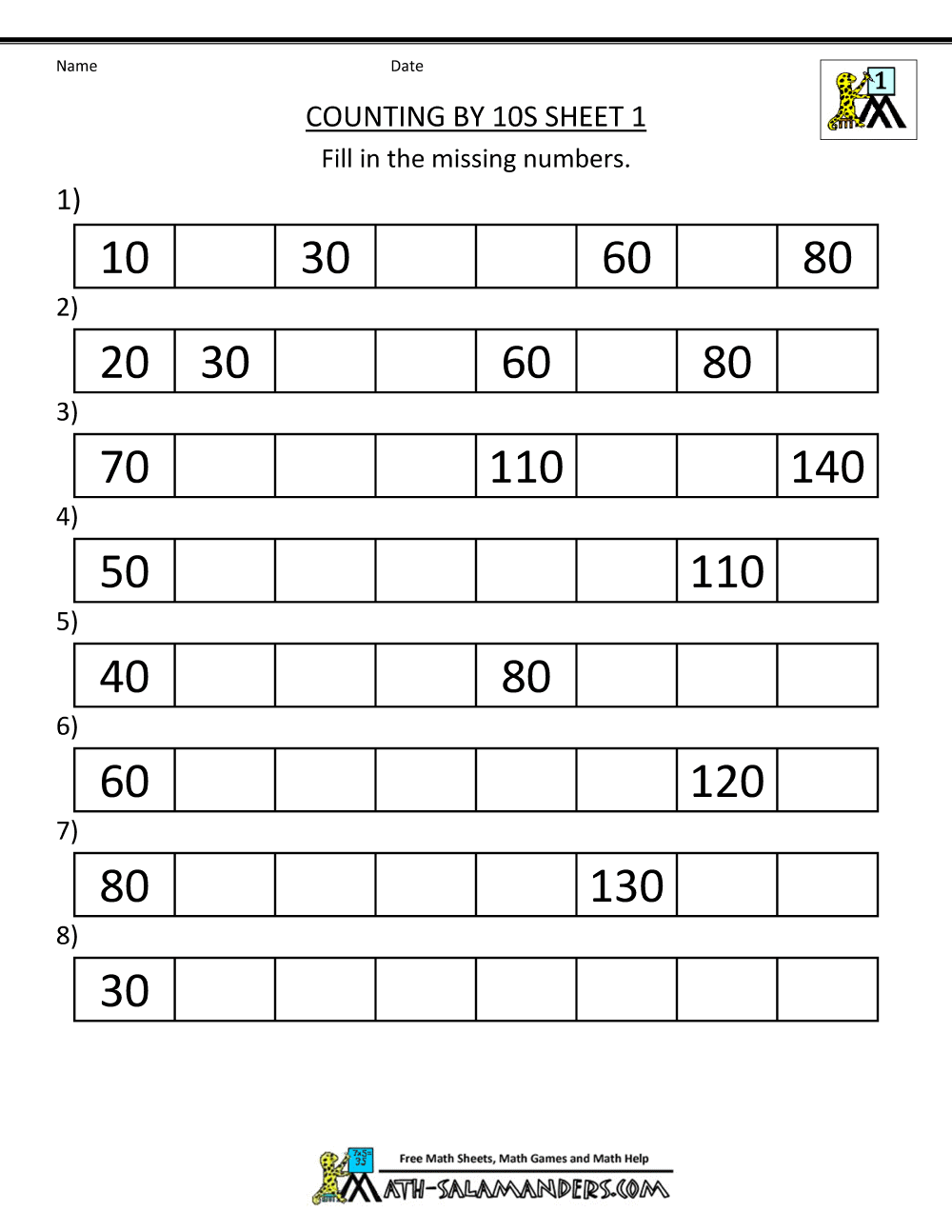 1st Grade Math Worksheets Counting By 1s 5s And 10s