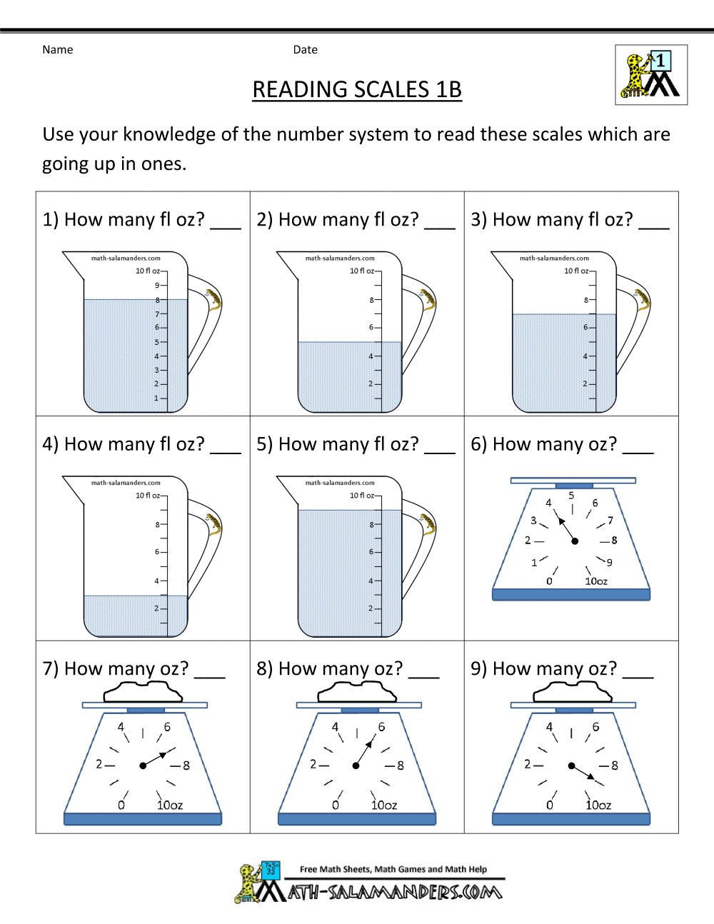 1st Grade Measurement Worksheets Reading Scales 1b Gif Volume
