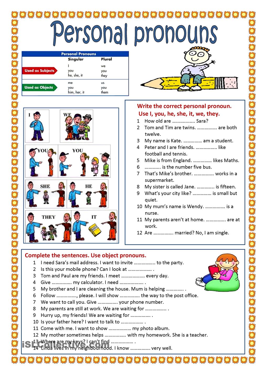 24 Personal Pronouns Worksheet, Subject Pronouns And Possessive