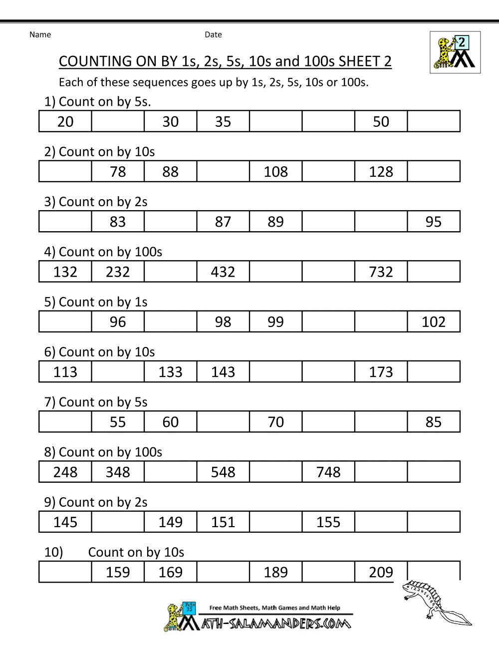 2nd Grade Math Practice Counting On And Back
