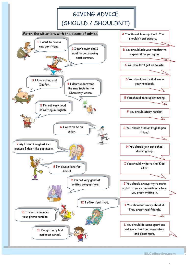 46 Free Esl Giving Advice Worksheets