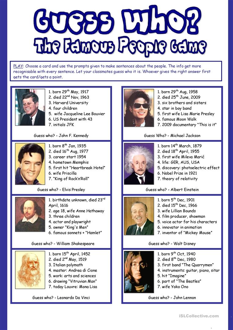 48 Free Esl Guess Who Worksheets