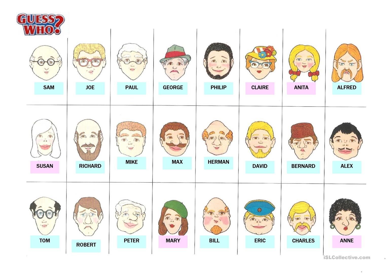 48 Free Esl Guess Who Worksheets
