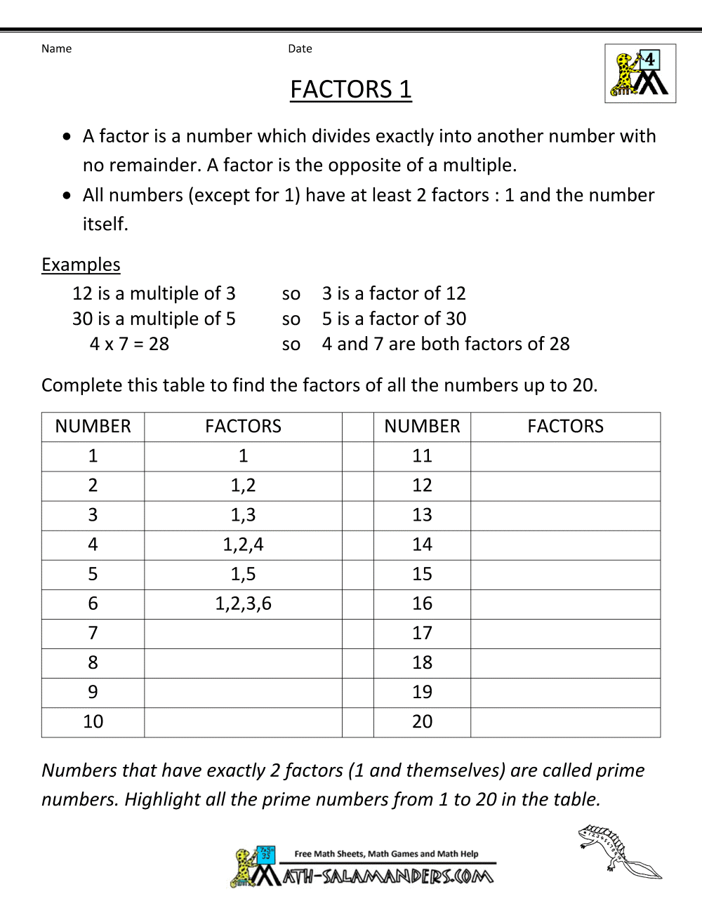 4th Grade Math Practice Multiples, Factors And Inequalities