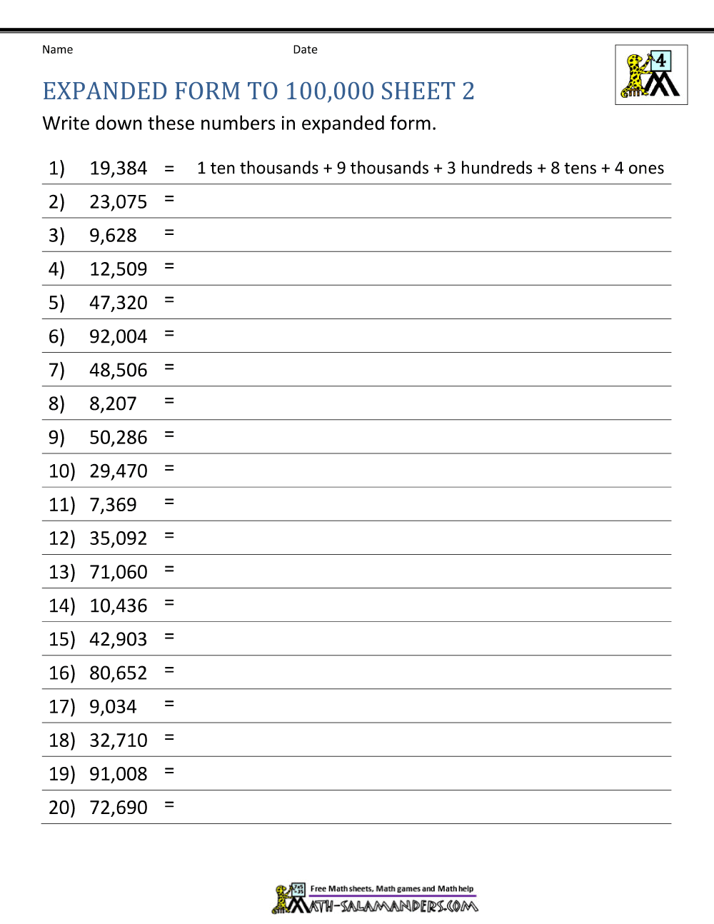 4th Grade Math Worksheets  Reading, Writing And Rounding Big Numbers