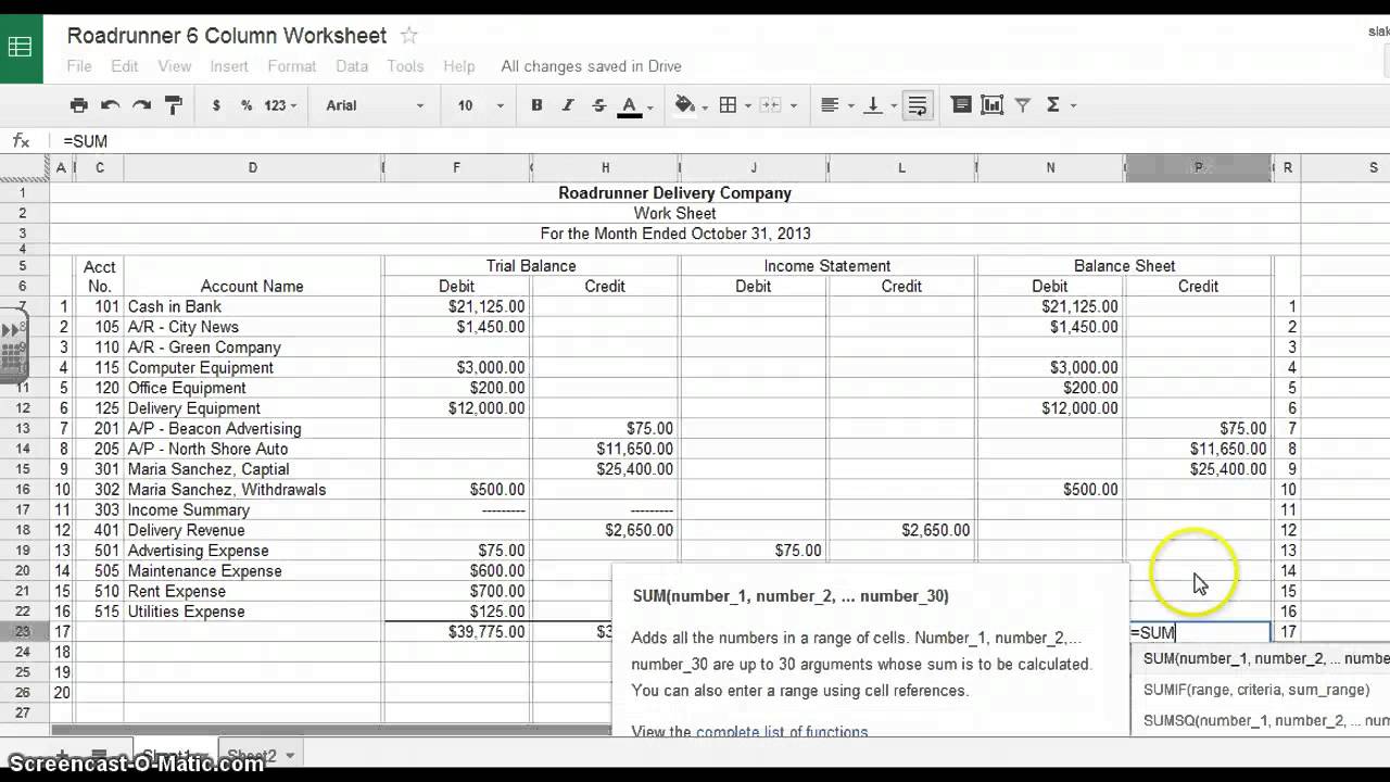 6 Column Worksheet