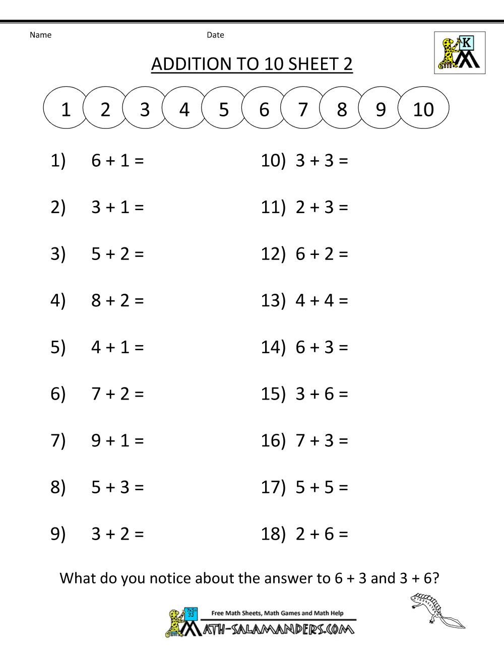 Addition Math Worksheets For Kindergarten