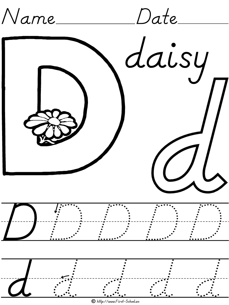 Alphabet Letter D Daisy D'nealian Manuscript Handwriting Practice
