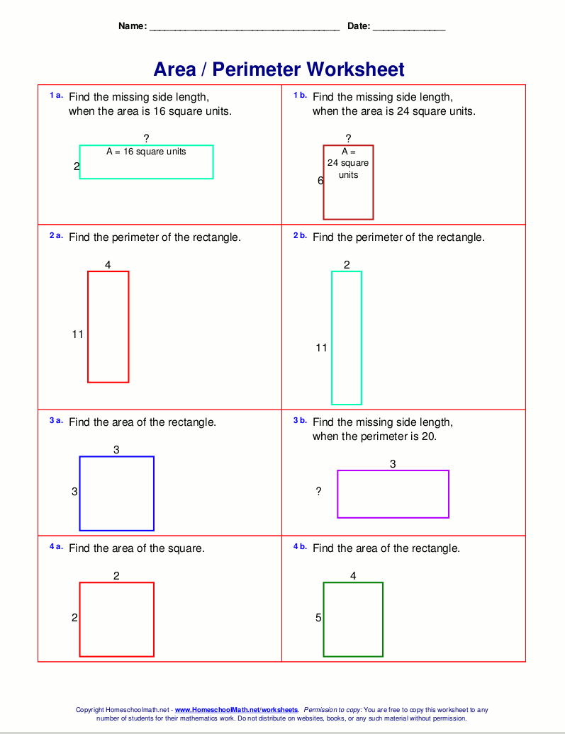 Area And Perimeter Worksheets (rectangles And Squares)