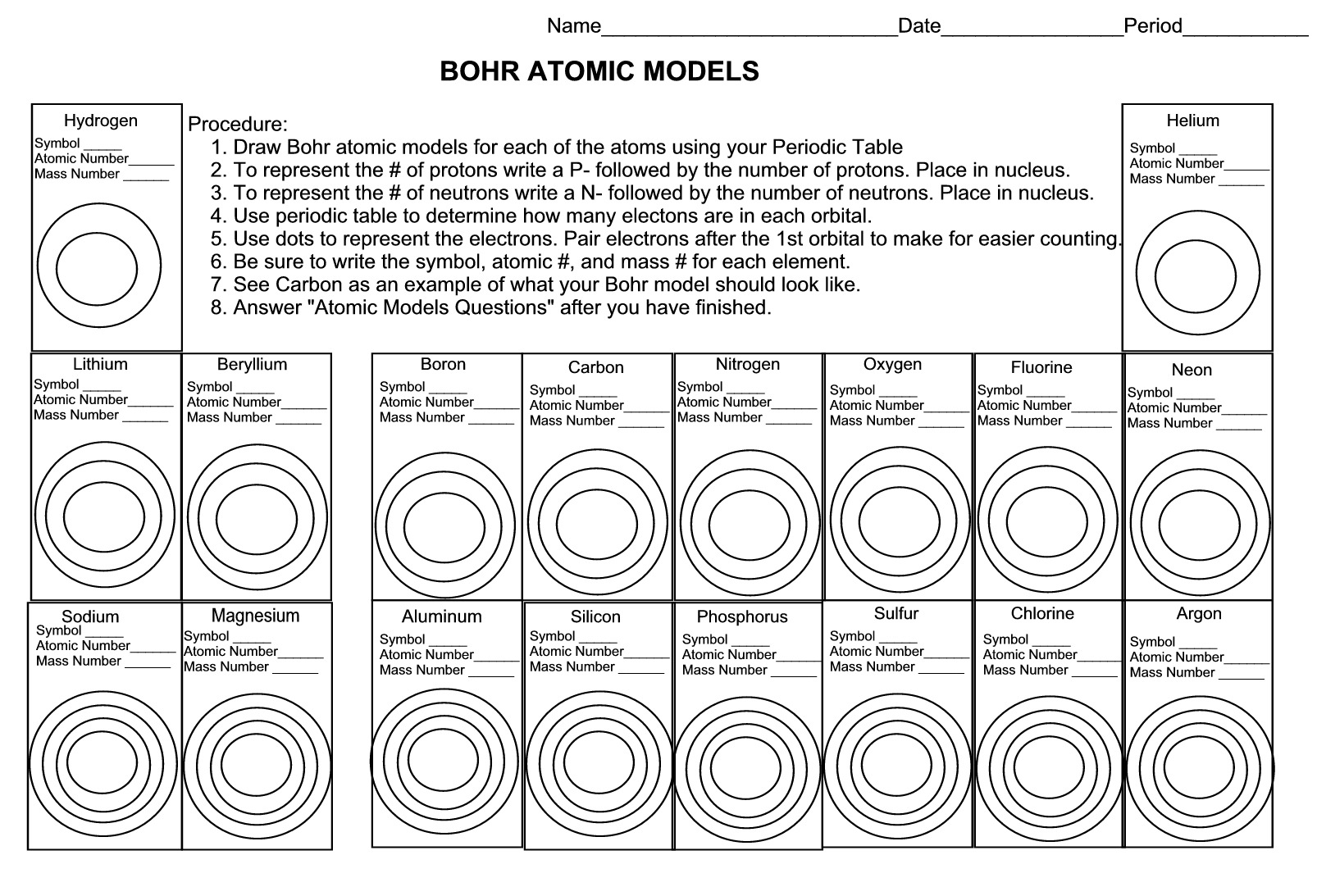 Bohr Model Worksheets Worksheets