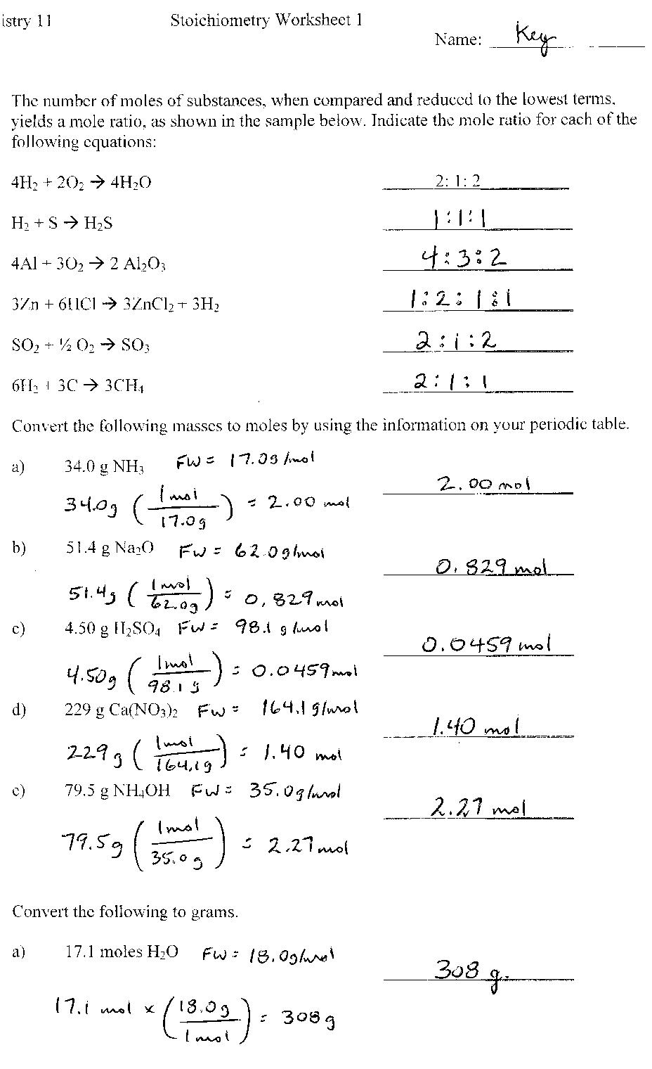 Chemistry 11 Answer Key