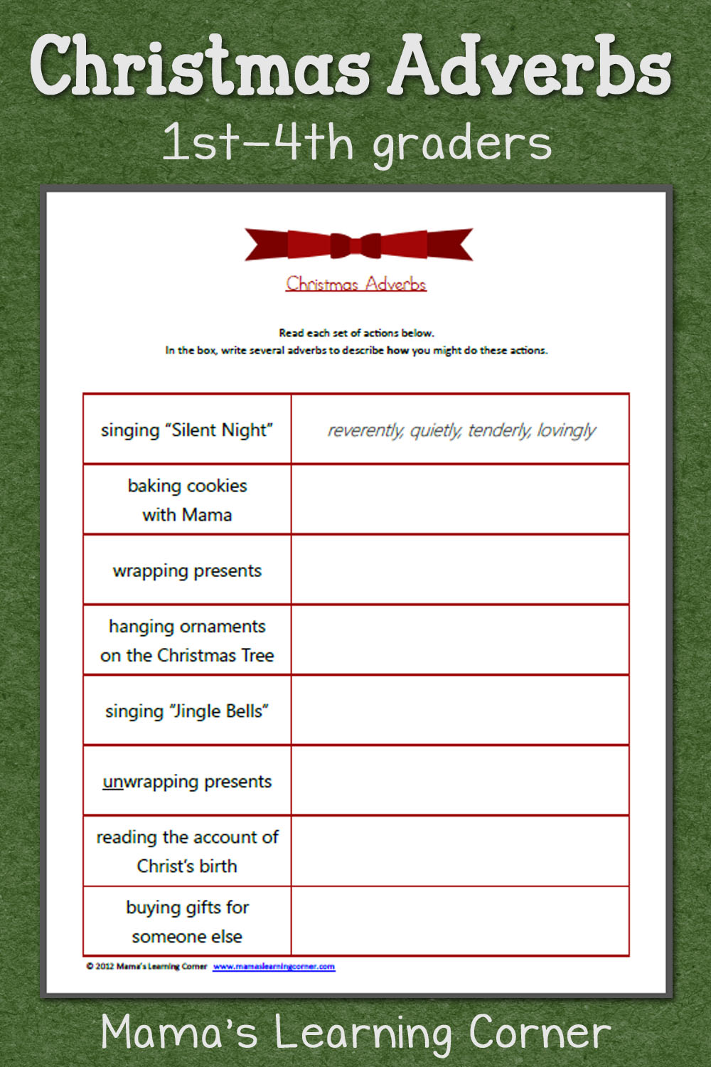 Christmas Adverbs Worksheet