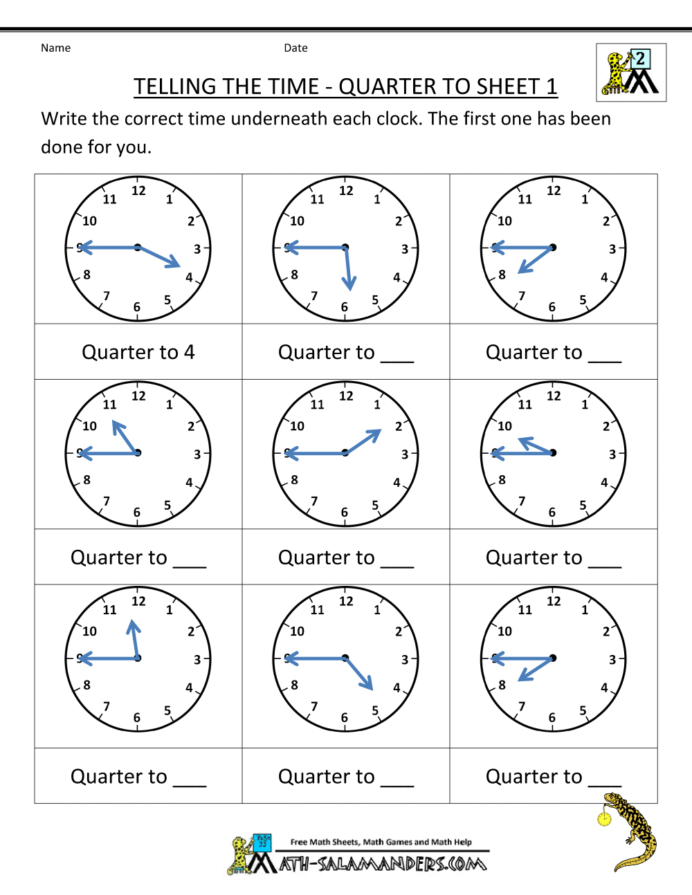 Clock Worksheet