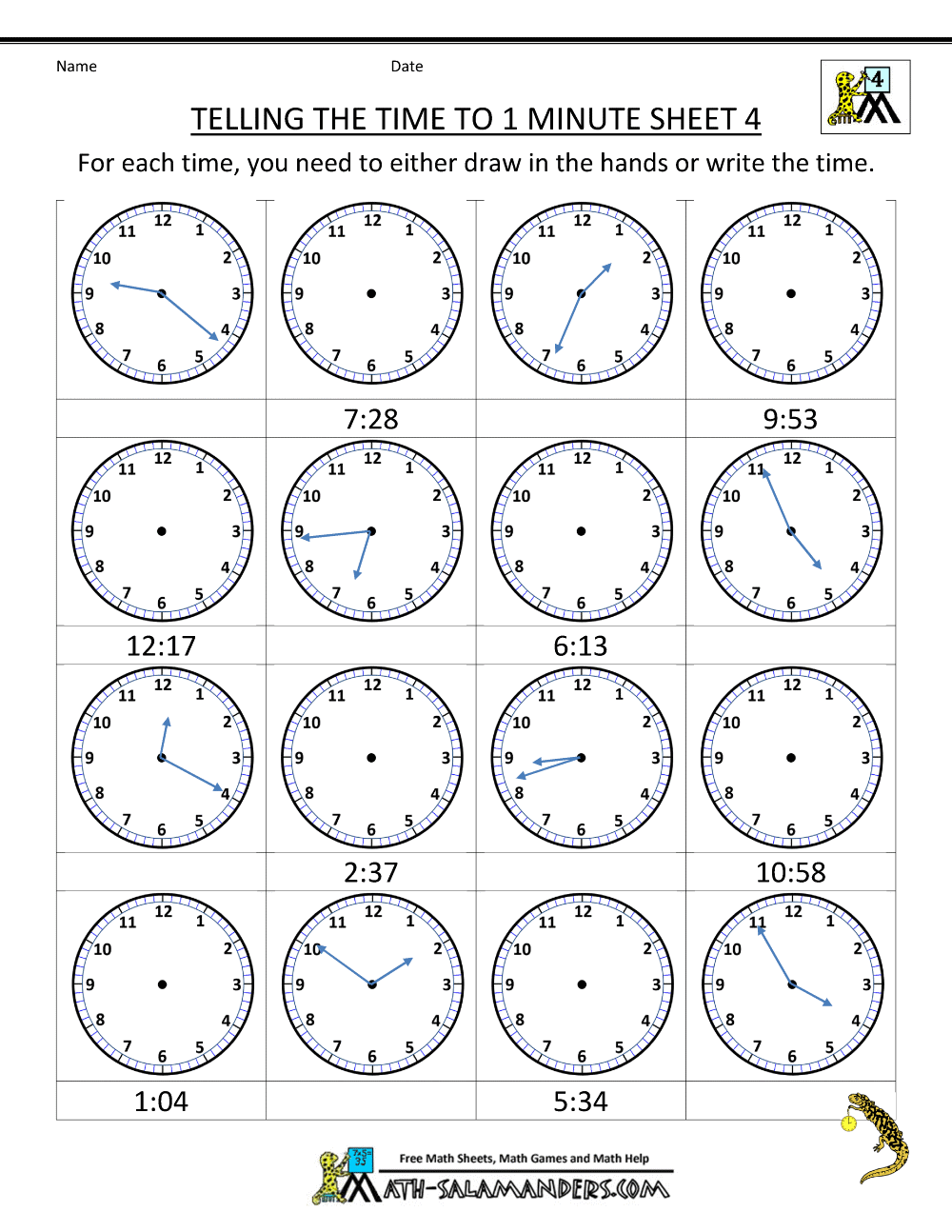 Clock Worksheets