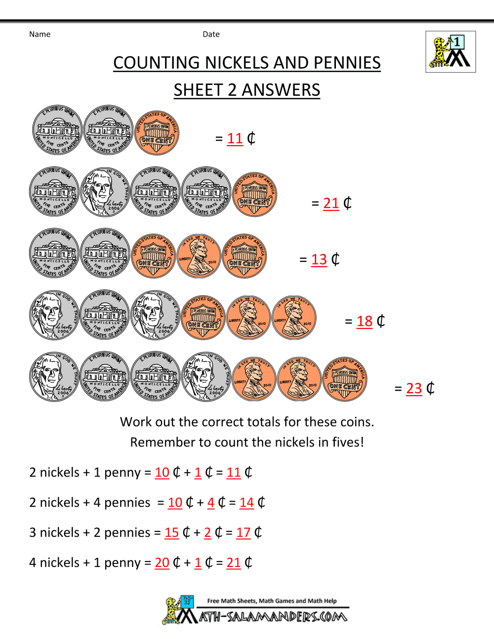 Counting Money Worksheets 1st Grade