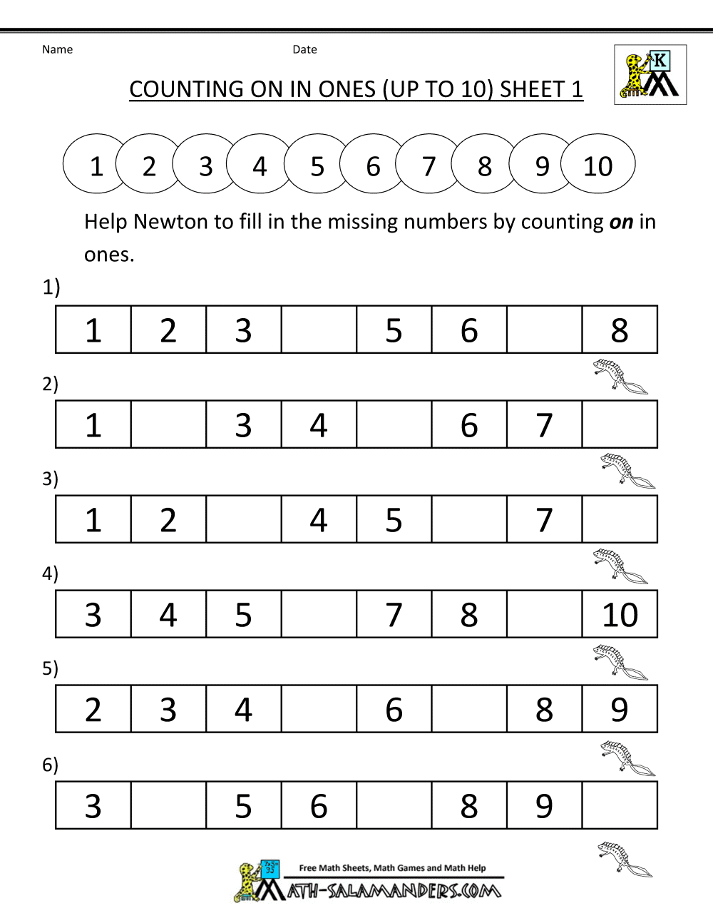 Counting To 10 Worksheets For Kindergarten Free Worksheets Library