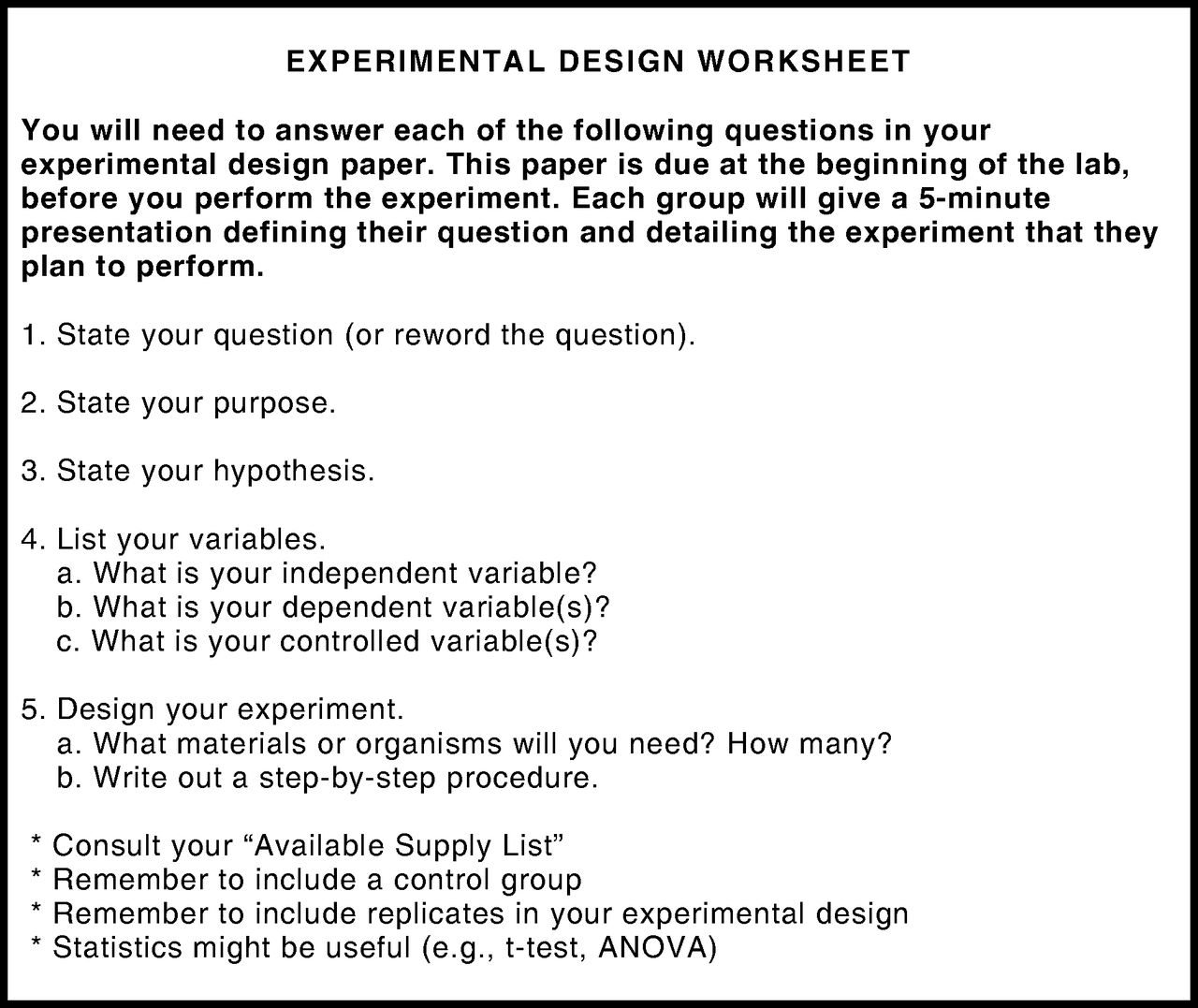 Design An Experiment Worksheet Free Worksheets Library