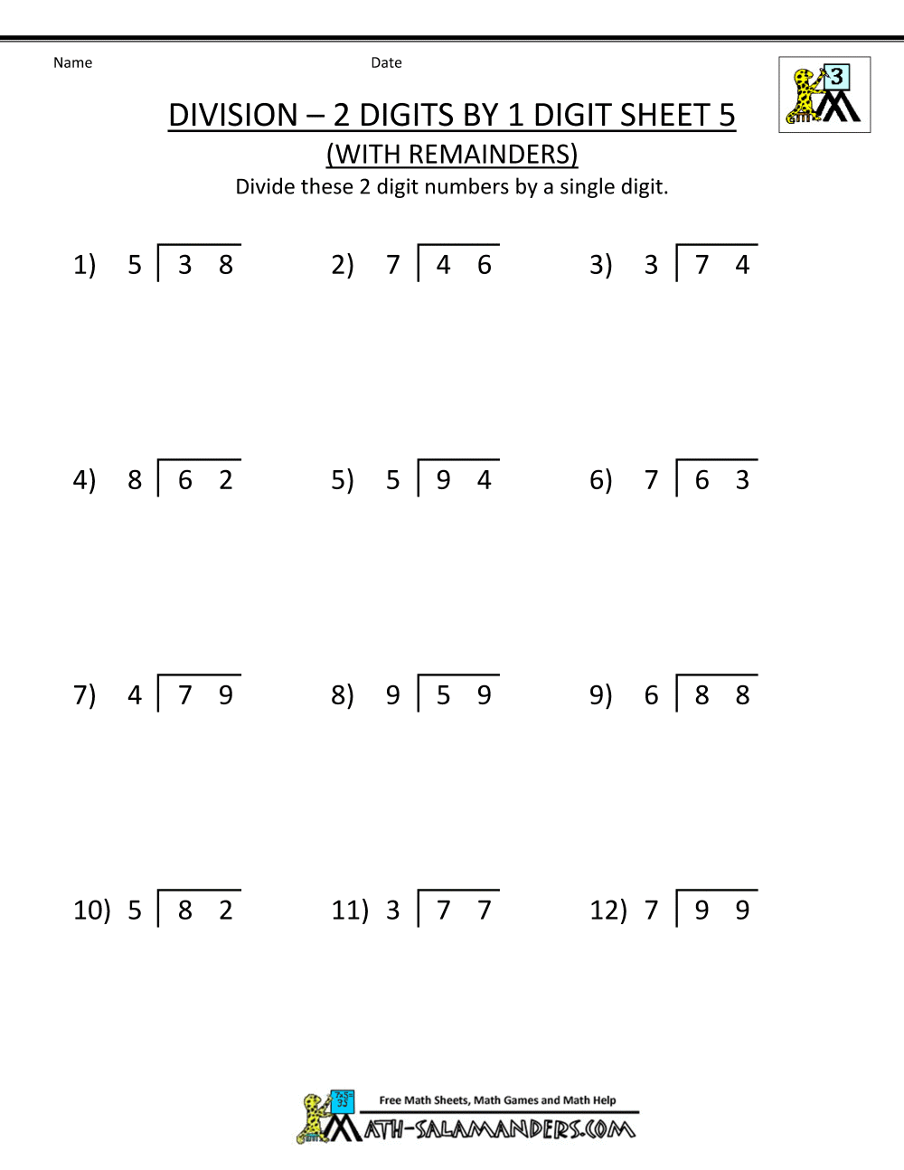 Division Worksheets 3rd Grade