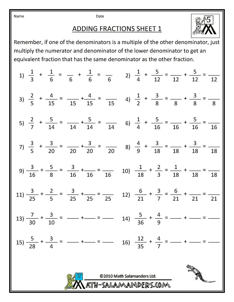 Fractions With Like Denominators Worksheets Free Worksheets