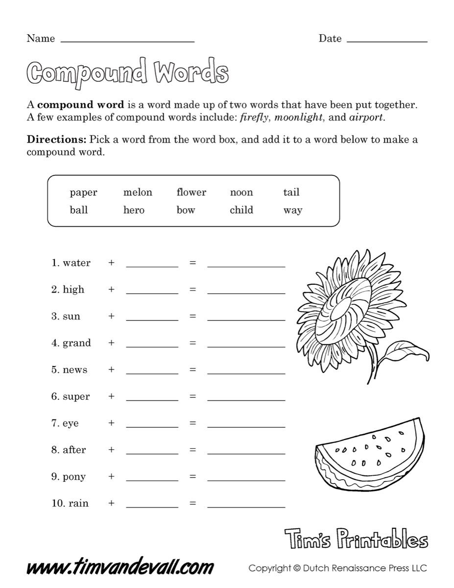 Free Compound Word Worksheets