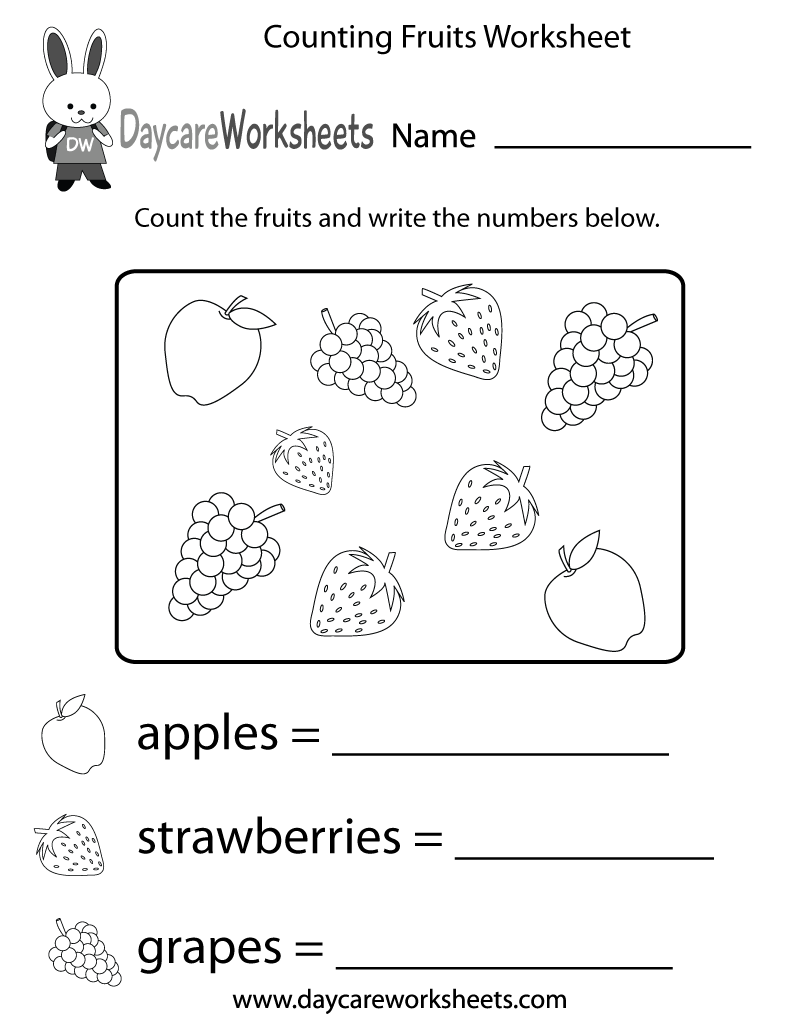 Free Counting Fruits Worksheet For Preschool