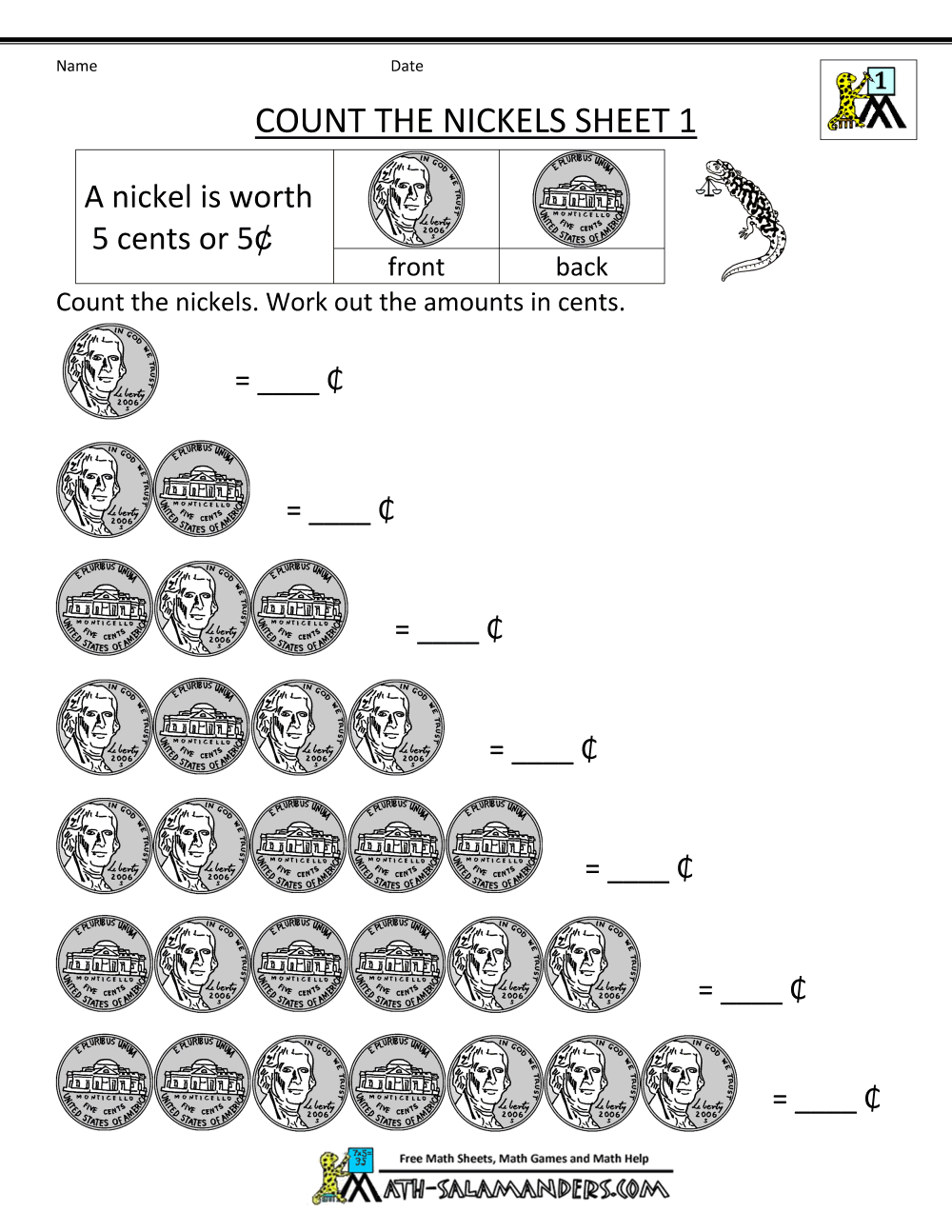 Free Math Money Worksheets 1st Grade