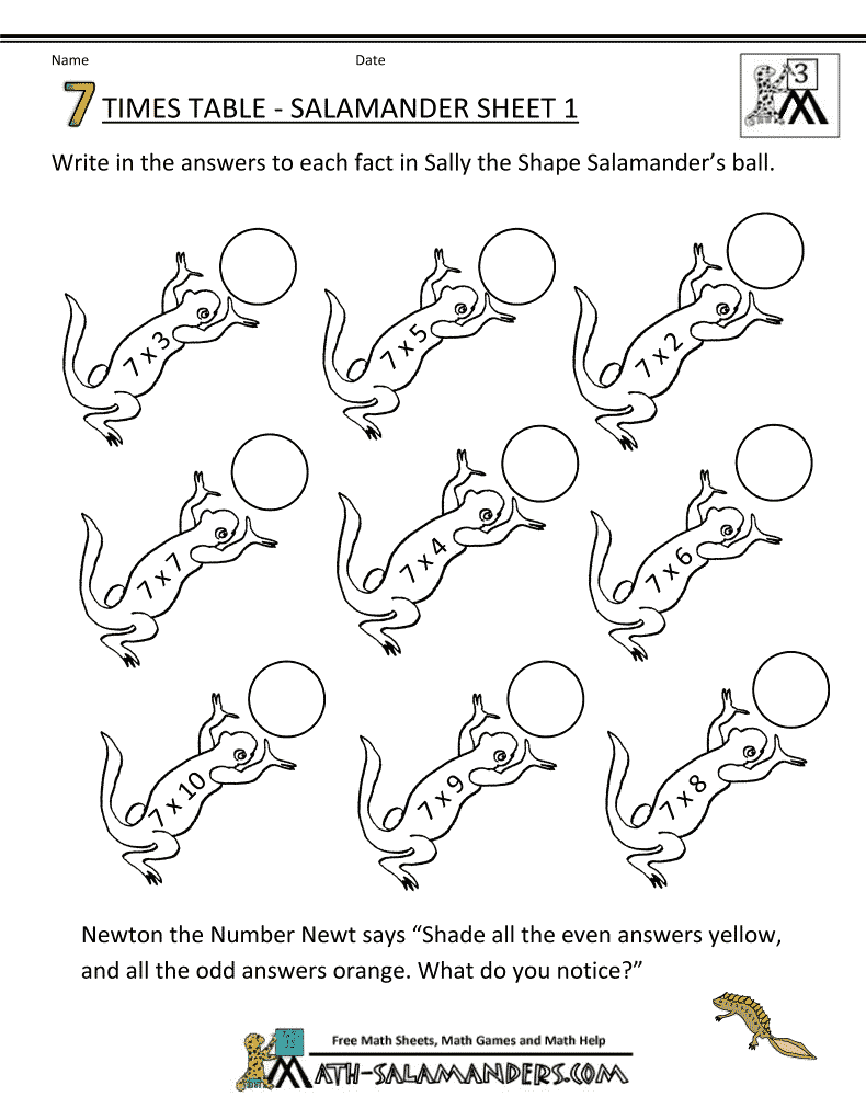 Free Times Table Worksheets