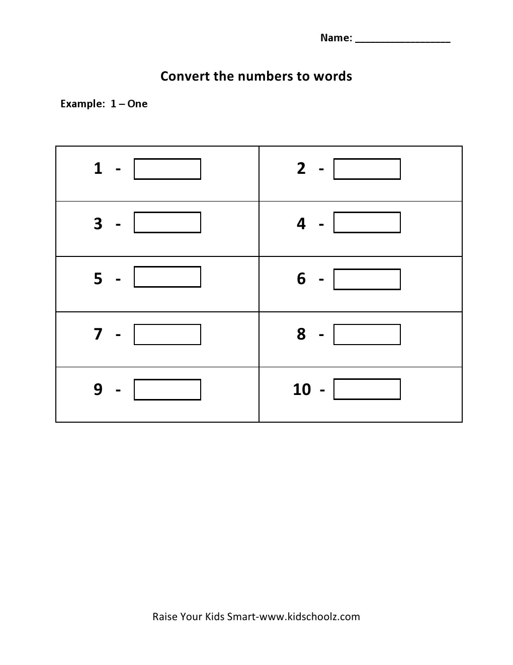 number-names-1-10-worksheets