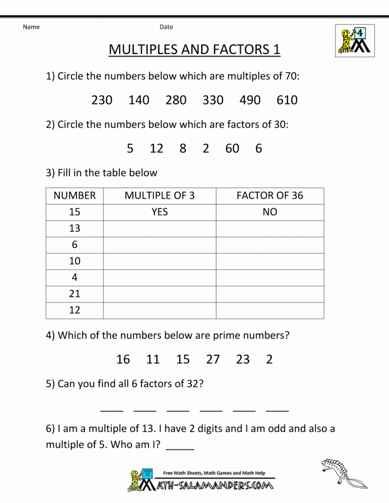 Grade 4th Grade Math Practice Multiples, Factors And Inequalities