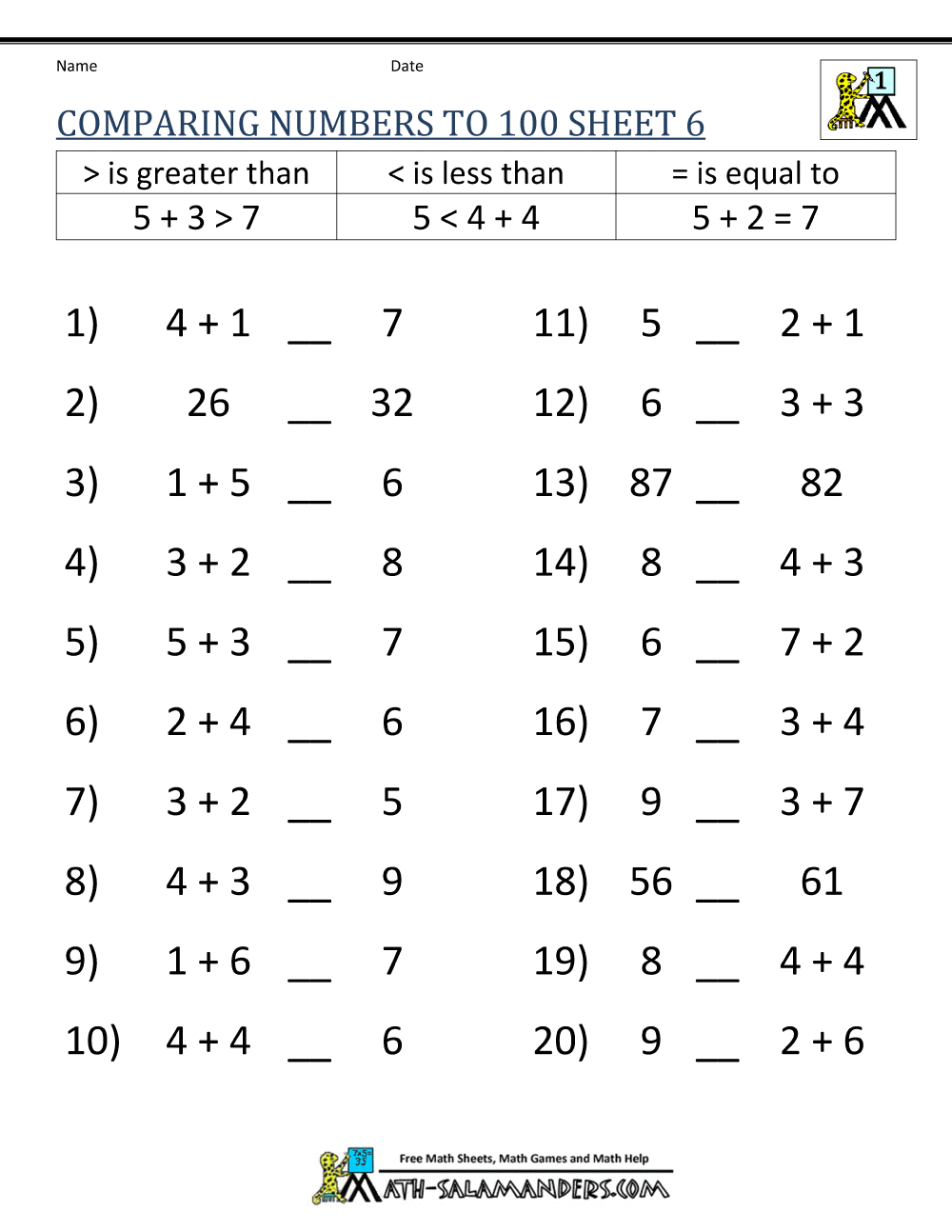 Greater Than Less Than Worksheet
