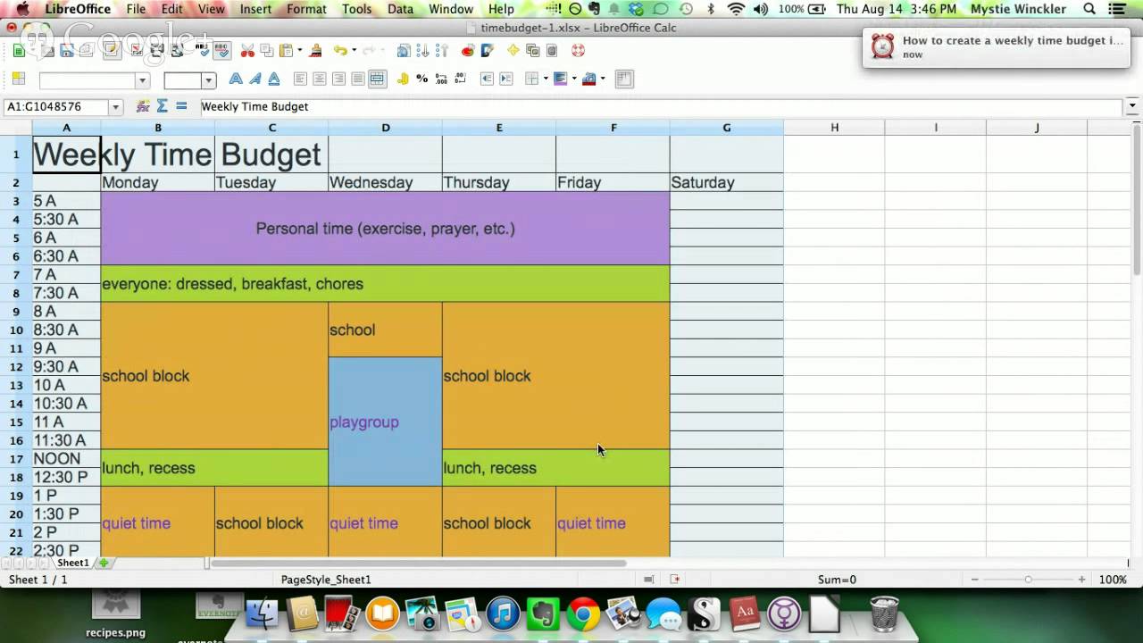 How To Create A Weekly Time Budget In A Spreadsheet