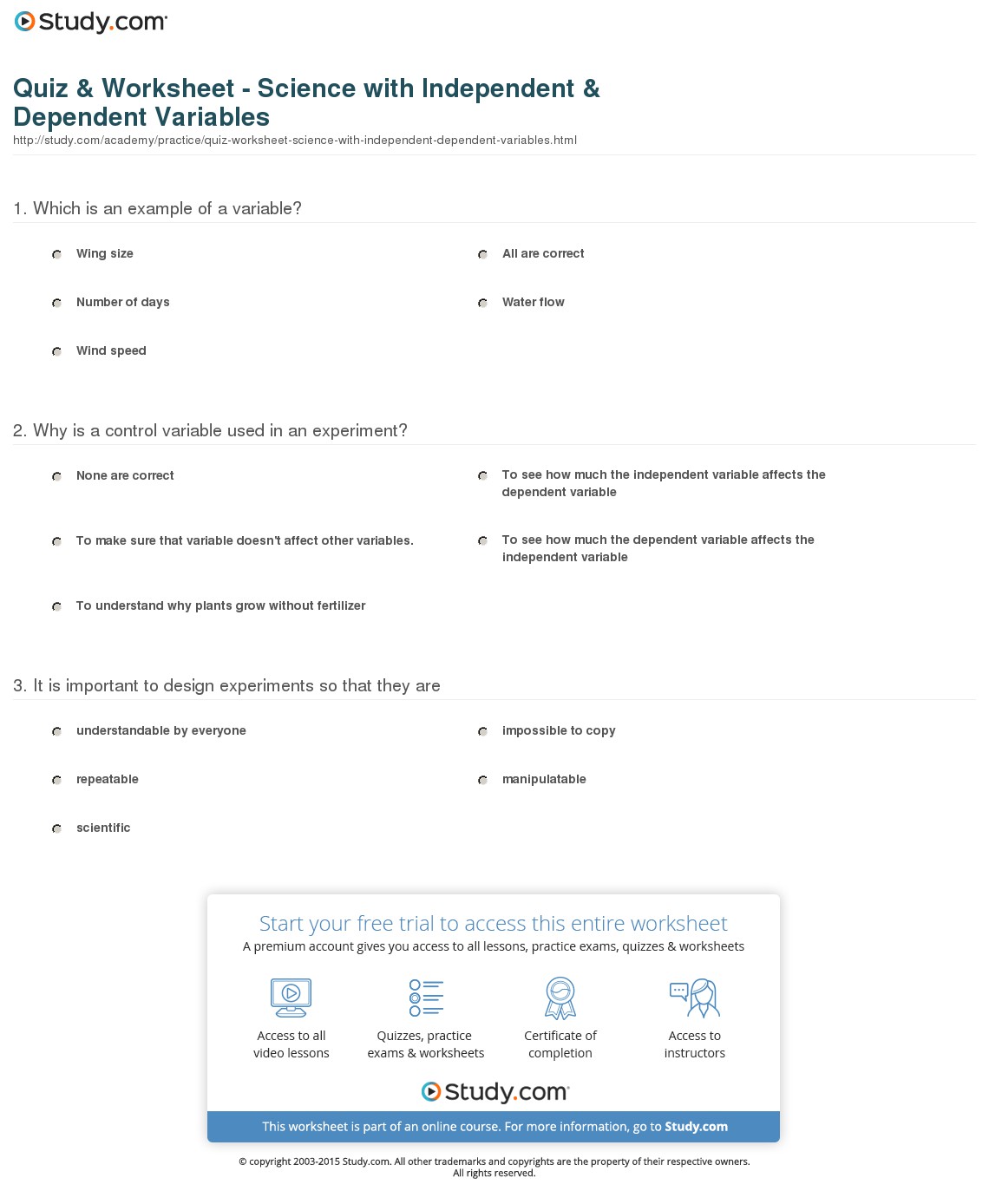 Identifying Variables Worksheet Middle School Free Worksheets