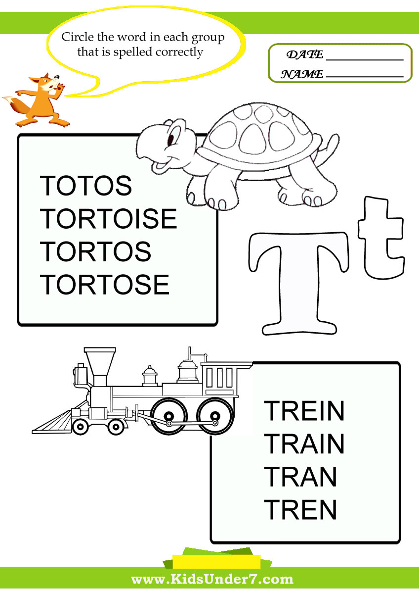 Kids Under 7  Circle The Correct Spelling Of 't' Words