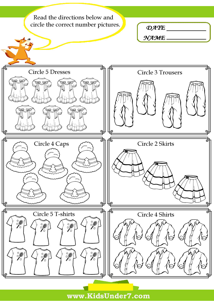Kids Under 7  Counting Worksheets Circle The Correct Amount
