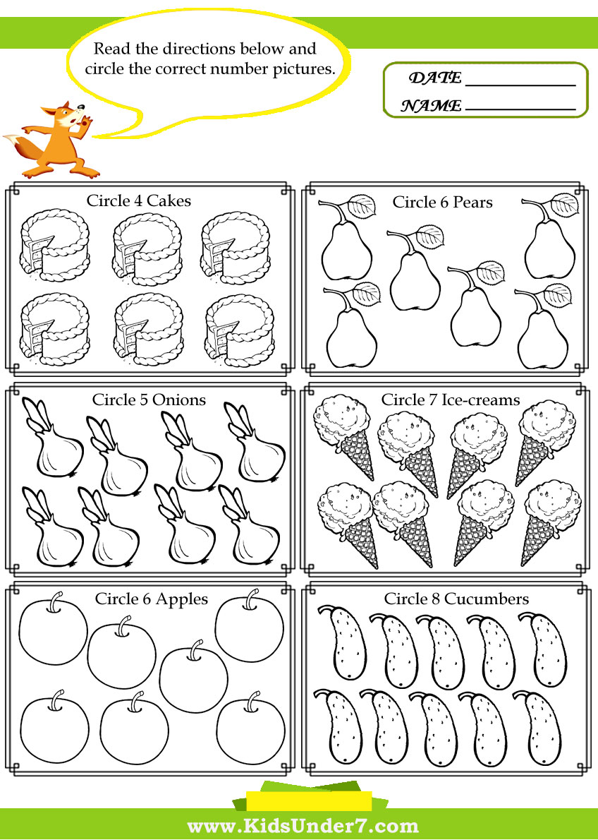 Kids Under 7  Counting Worksheets Circle The Correct Amount