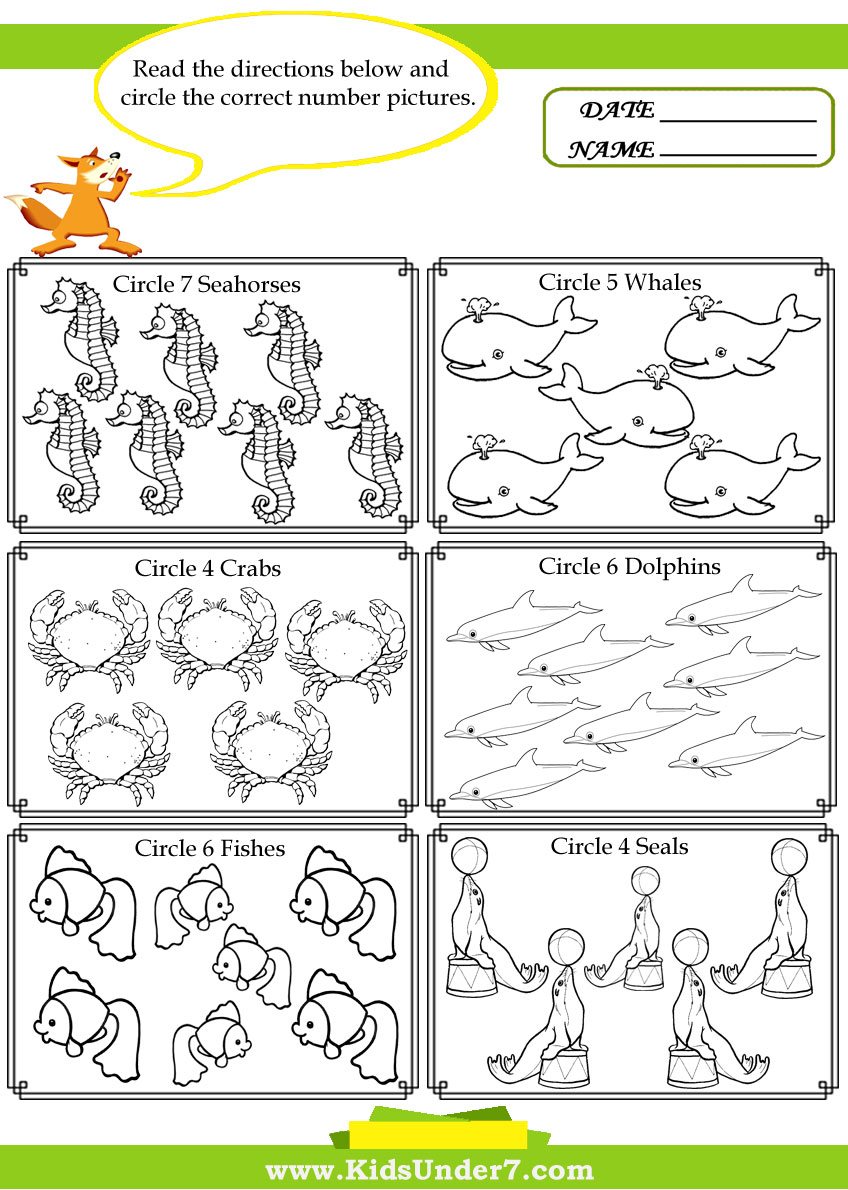 Kids Under 7  Counting Worksheets Circle The Correct Amount