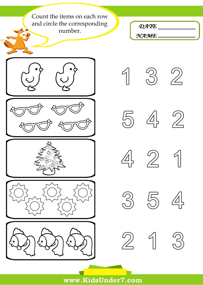 Kids Under 7  Preschool Counting Printables